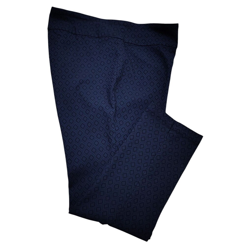 Roz & Ali Women's Stretch Diamond Print Navy Ankle Pants Size 20 Office Business
